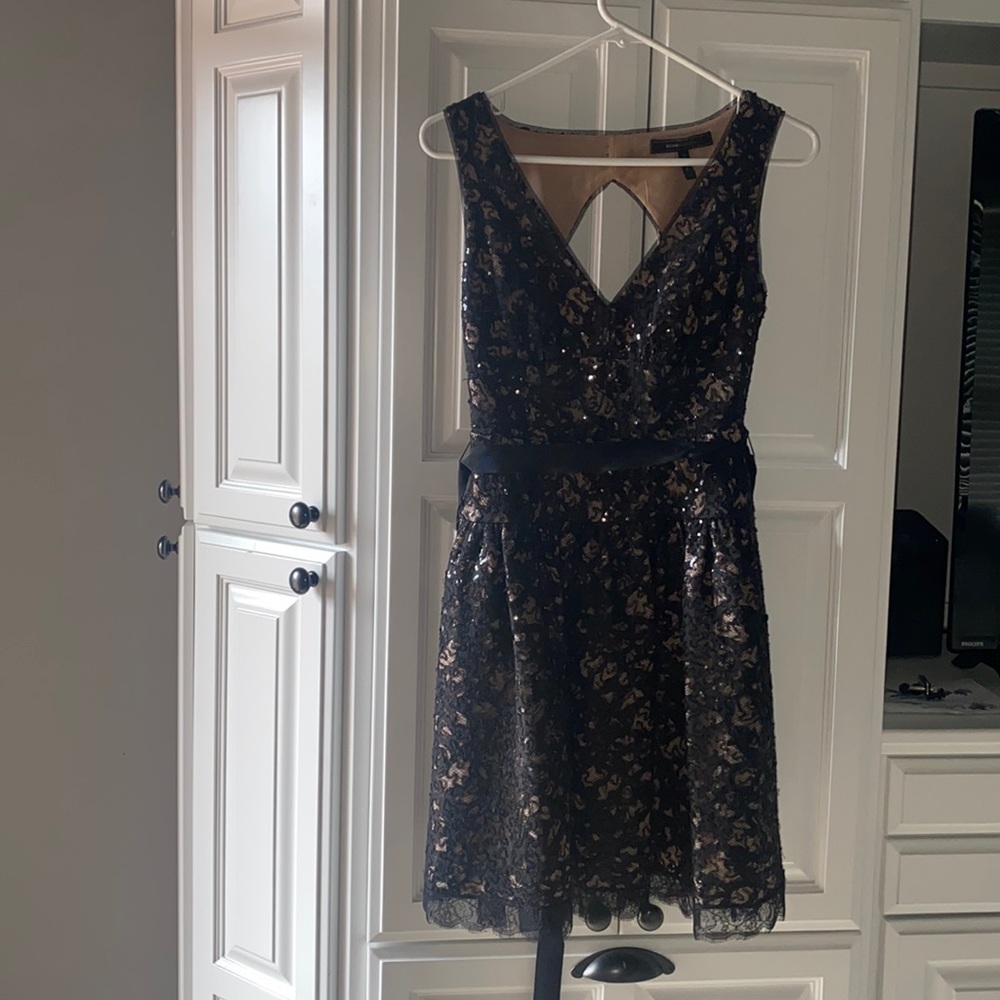 BCBG Max Azria Black & Nude Sequin Mini Dress - Size 0